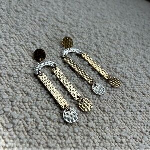 Unique gold and silver hammered earrings